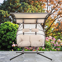 Vente chaude moderne 2 places oeuf balançoire chaise Durable PE rotin cadre pliable coussin réglable auvent métal extérieur balançoire support