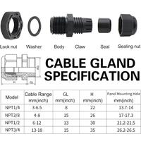 Kit de Prensaestopas NPT Sundimo FS030344, Conectores de Cable de Nylon Ajustables Impermeables con Alivio de Tensión, 1 Pin, 38 Piezas, Juntas Negras, Alimentación