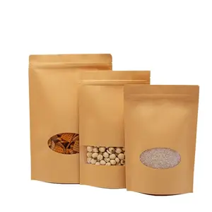 Free Sample Moisture-Proof Brown Kraft Paper Bag Stand up Pouch with Flexo Printing for Food Packaging
