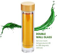 Botella de Agua con Infusor de Té de Vidrio de Borosilicato de Doble Pared y Aislamiento de 500 ml, Tapa de Bambú, Termo de Vidrio para Viajes