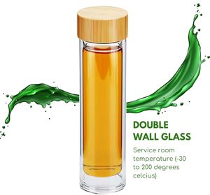 Botella de Agua <span class=keywords><strong>con</strong></span> Infusor de Té de Vidrio de Borosilicato de Doble Pared y Aislamiento de 500 ml, Tapa de Bambú, <span class=keywords><strong>Termo</strong></span> de Vidrio para Viajes - Product Image 5