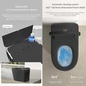 Nouvelle cuvette de toilette intelligente en céramique noire, anti-odeur, éclairage nocturne, fonctions d'eau, forme allongée, suite d'hôtel incluse, siège inclus - Product Image 3