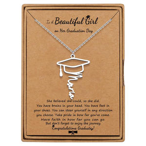 Collar de acero inoxidable para mujer para la temporada de graduación, sombrero hueco con cadena cruzada con letras en inglés, cadena de eslabones budistas, regalo para mujer - Product Image 6