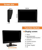 Monitor CCTV LCD HD de 10 Pulgadas, Pantalla IPS para PC, Entrada AV/RCA/VGA con Altavoz, Monitor de Vigilancia CCTV
