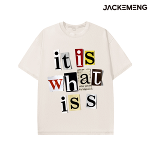 T-shirt in cotone oversize lavato con stampa 'Is What IT Is', stile retrò streetwear, per uso quotidiano casual, maglietta, magazzino USA, vendita all'ingrosso - Product Image 3
