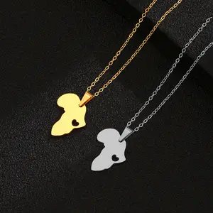 Yiwu Meise Heart Shaped Hollow Africa Stainless Steel Map Necklace