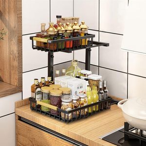 Under <strong>Sink</strong> <strong>Storage</strong>,Pull Out Bathroom Cabinet Organizer Adjustable Height Shelf Basket Extra Rustproof Counter Organization - Product Image 5