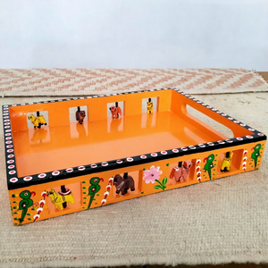 Plateau rectangulaire en bambou artisanal avec motif animal 3D, design décoratif pour mariage, baptême, anniversaire, utilisation sur table à la maison - Product Image 1