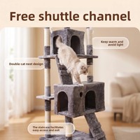 Grand arbre à chat en bois de 170 cm, style épuré, avec lit intégré, plateforme de saut et poteaux à gratter en sisal