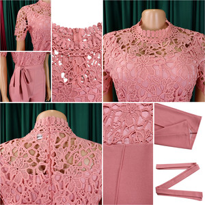 D509 Ultimo Modello di <span class=keywords><strong>Tuta</strong></span> Sexy in <span class=keywords><strong>Pizzo</strong></span> per Donne, Maniche Corte Traforate, Vita Alta con Lacci, Gamba Larga - Product Image 6