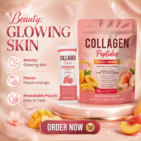 Collagène hydrolysé en poudre saveur pêche mangue, formule personnalisée OEM/ODM, pour la peau, les cheveux, les ongles, les articulations et les os.