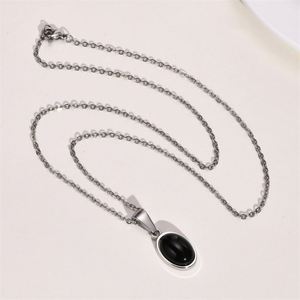 สร้อยคอจี้รูปไข่สแตนเลสสตีลขายส่ง พร้อมจี้หินอาเกตสำหรับผู้ชาย - Product Image 2