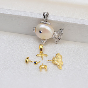 Accessoires DIY Wenchi, Collier en argent S925 avec pendentif baroque en forme de queue de poisson, orné de perles et de jade, pour femme, avec support vide pour jadéite - Product Image 1