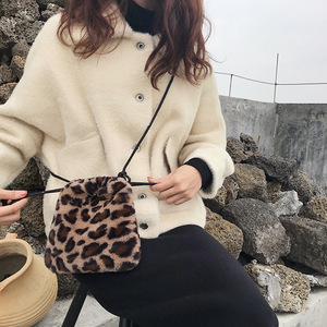 Plush Leopard Print Drawstring Crossbody Bag Mini Women's <b>Chest</b> Bag Vintage Style Portable Shoulder Bag - Product Image 4