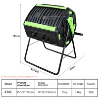 Bac à compost de jardin extérieur, outil de jardinage pour feuilles, boîte de rangement à roulettes en plastique, retourneur d'engrais organique, boîte de fermentation, modèle noir