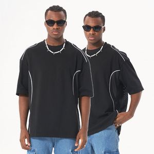 T-shirt décontracté d'épissure de maille de haute qualité personnalisé nouveau t-shirt d'hommes de contraste de coupe d'arc de Patchwork de maille - Product Image 2