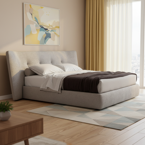 Letto in Tessuto Minimalista Italiano con Ampia Testiera di Lusso Moderna, Struttura Letto Matrimoniale di Design per un Elegante Arredamento della Camera da Letto Principale - Product Image 1