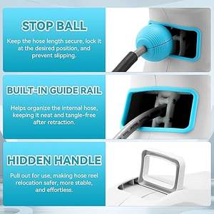 גלגל צינור אוטומטי למכונת שטיפה בלחץ 65 רגל, מתקן אחסון צינורות, גלגל צינורות נשלף לתלייה על הקיר - Product Image 4