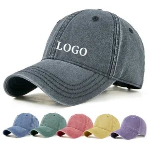 Wholesale custom washed cotton adjustable baseball cap men women unstructured Distressed pigment dyed low-key dad running hats