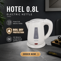 Bouilloire électrique EASTON spécialement conçue pour les chambres d'hôtel, 0,8 L, couleur ivoire, sans fil, rotation à 360 degrés, avec prise européenne