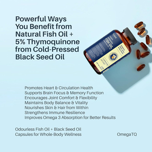 Cápsulas de gel suave de alta calidad prensadas en frío con Omega TQ y aceite de semilla negra que favorecen el equilibrio celular y mejoran la circulación. - Product Image 3