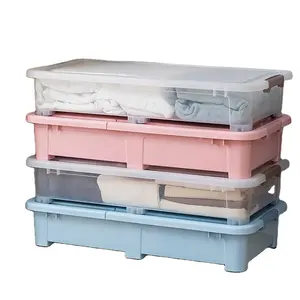 Kotak Penyimpanan Kotak Plastik Pp Adonan Kuat dan Tahan Lama, Kotak Organizer Plastik untuk Pakaian dengan Tutup Di Bawah Tempat Tidur