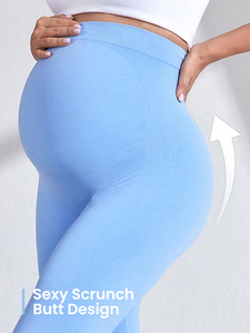 En stock Leggings capri de maternité taille haute, effet froncé aux fesses, avec soutien abdominal, extensibles, pour le yoga et l'entraînement - Product Image 4