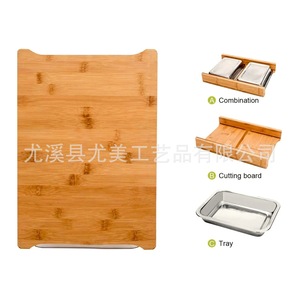 Pull-out <b>bamboo</b> cutting board with stainless steel tray for cutting vegetables, fruits, and Western-style steaks. - Product Image 5