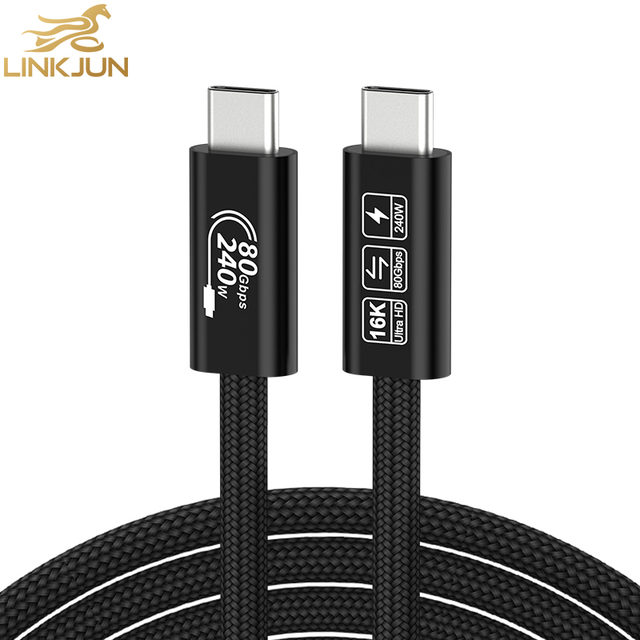 Thunderbolt 5 16K PD 240W A390-1 USB 4.0 C Male-to-Male Power Charge Cable Nylon Braid Coaxial Video Data Microphone Monitor