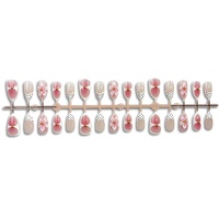 Faux ongles à presser ultra-courts en amande, rose pêche dégradé, à pois 3D sculptés, style français