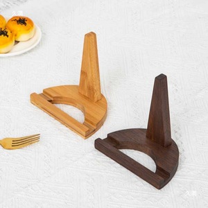 Wooden <b>Plate</b> Display <b>Rack</b> Round Base Bracket For Kitchen Storage Stand Dark Wood Color Bamboo And Wood Ornament Holder - Product Image 1
