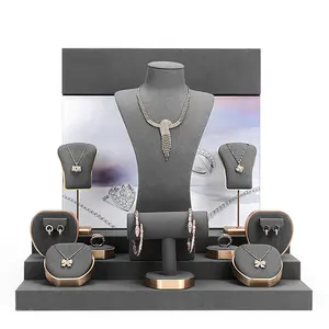 VANLOCYファッションメタルグレージュエリーディスプレイストア高級ジュエリーディスプレイ小道具マイクロファイバージュエリースタンドディスプレイセット