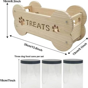 Support de rangement en bois pour friandises pour chien, en forme d'os, organisateur de bureau à 3 pots, anti-poussière, station d'alimentation pour animaux de compagnie - Product Image 4