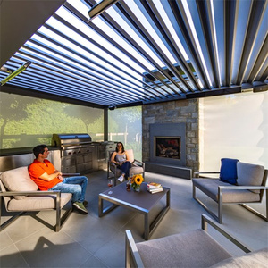 Gazebo para exteriores, cubierta exterior impermeable de aluminio, para <span class=keywords><strong>piscina</strong></span> cubierta exterior bioclamático con balcón, pérgola resistente al viento, <span class=keywords><strong>persiana</strong></span> enrollable - Product Image 1