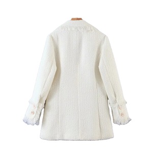 Medium and Long <strong>White</strong> Cotton Medium and Long Fringed Suit Women's Fashion Double-breasted <strong>Tweed</strong> <strong>Jacket</strong> - Product Image 5