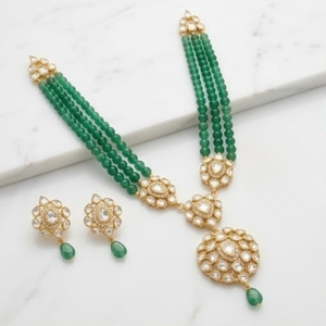 Traditional 925 Silver Green Beaded <b>Necklace</b> Set with Crystal Flower Pendant and Earrings for Women Wedding Jewelry - Product Image 5