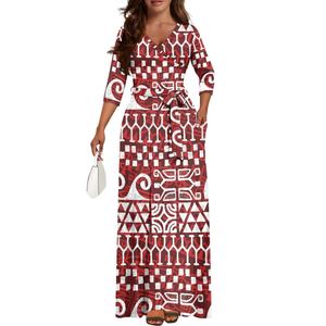 Elegante dama vestidos largos fiesta de noche estilo marquesano tatuaje polinesio profundo V manga larga elegante vestido Delgado - Product Image 3