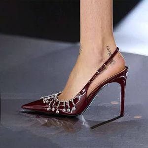 Zapatos de tacón alto de satén con diamantes de imitación y flecos para damas de honor, elegantes y con temperamento, color negro, colección 2025 - Product Image 6