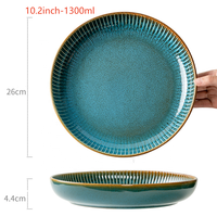 Assiette en céramique bleue vintage de 8,7 à 10,2 pouces, grande assiette ronde pour servir le pain, les salades et les fruits, pour la maison, la salle à manger, l'hôtel