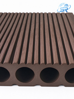 Plancher de terrasse WPC contemporain 140x25mm à trous creux, double face, bois-plastique, 24 rainures fines, 7 rainures larges, antidérapant