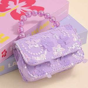 Новая элегантная детская сумка в стиле принцессы, модная квадратная сумка для девочек, сумка с жемчугом и пайетками. - Product Image 3