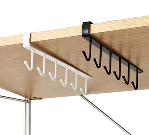 Support de crochets de cuisine à suspendre sous l'armoire, <span class=keywords><strong>porte</strong></span>-ustensiles à crochets pour placard, support de crochets sans perçage pour <span class=keywords><strong>porte</strong></span> d'armoire - Product Image 1