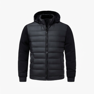 <b>Men's</b> Black Hooded Puffer Jacket Winter Down Alternative <b>Coat</b> Zip Fly Quilted Outerwear Waterproof Windproof Regular Fit - Product Image 1