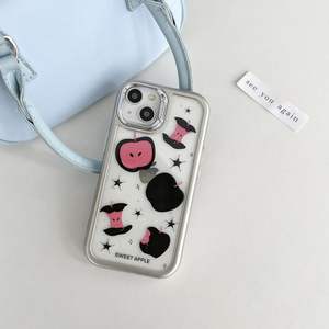 Étui <span class=keywords><strong>de</strong></span> téléphone plaqué argent motif pomme rose noir mignon pour iphone 12-15promax - Product Image 2