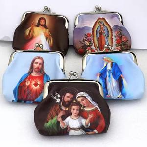 Sacs d'emballage pour bijoux à thème Vierge Marie catholique, mini-sacs colorés pour rangement de chapelets, pochettes à chapelet à fermeture Kiss-Lock, porte-monnaie, vente en gros - Product Image 1