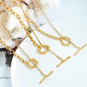 Customized Design 18k Gold Circle Stick Pendant Necklace Romantic Girl Tik Tok Ins Popular Mini Jewel Charm Clavicle Chain