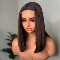 1B/coklat lurus pendek Bob mentah Remy Virgin kutikula rambut manusia selaras 4x4 transparan renda penutup Wig tanpa lem rambut manusia