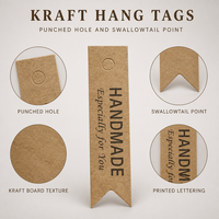 Étiquette suspendue en papier kraft, étiquette cadeau imprimée faite à la main avec trou perforé, étiquette découpée en V pour l'emballage de produits faits à la main, logo personnalisé