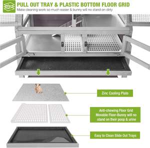 Cage à lapins d'intérieur/extérieur pour cochon d'Inde avec roues, sol en plastique anti-urine, pieds amovibles, étagère de rangement, facile à monter - Product Image 2
