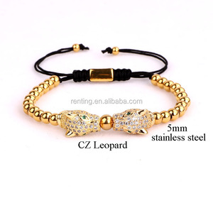 Bijoux de location de <span class=keywords><strong>luxe</strong></span> CZ Pave léopard charmes en acier inoxydable macramé Bracelet femmes hommes JBS10680 - Product Image 2